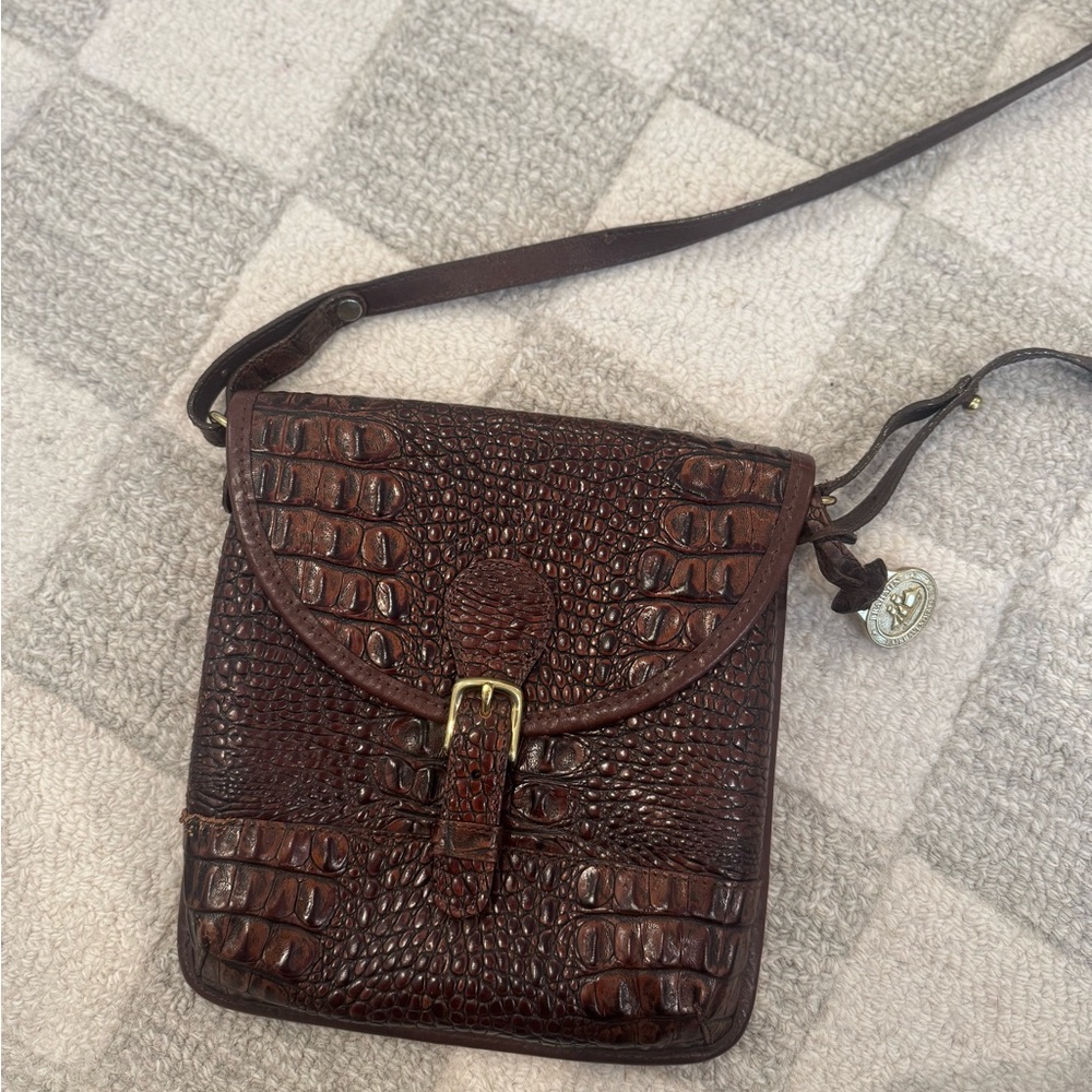 Brahmin Dark Brown Croc-Embossed Messenger Bag